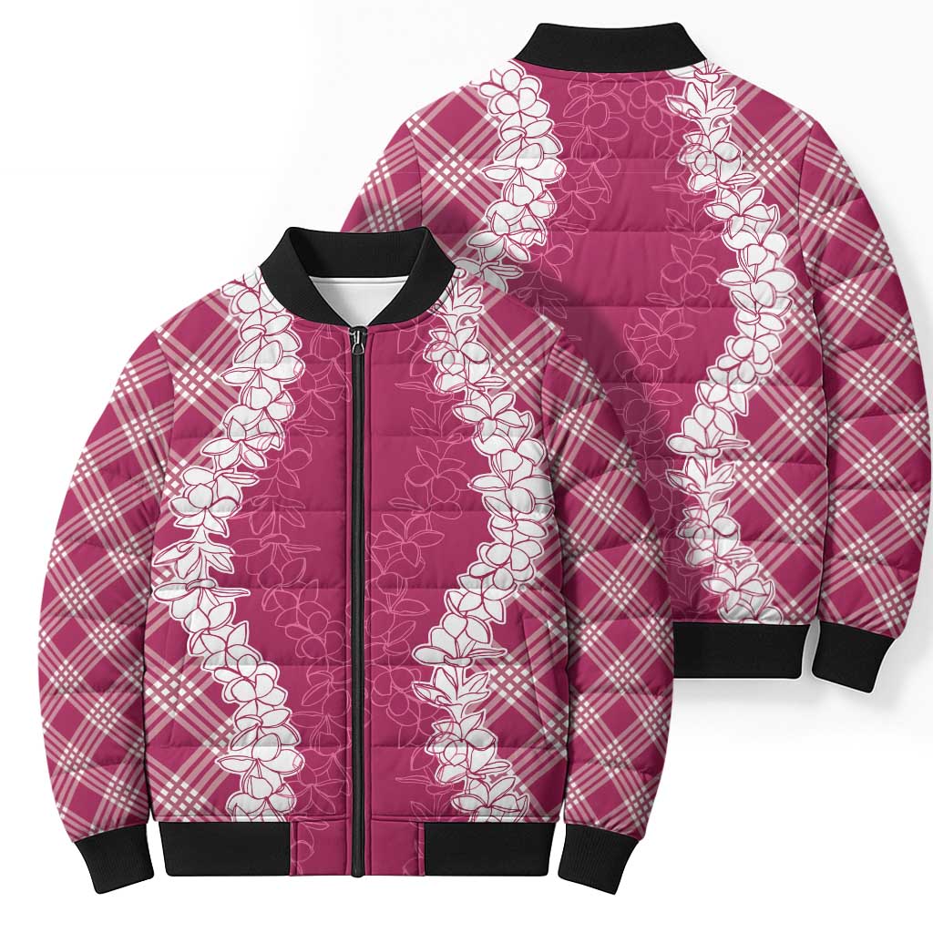 Hawaii Aloha Plumeria Lei Fuschia Palaka Bomber Puffer Jacket LT7 - Polynesian Pride