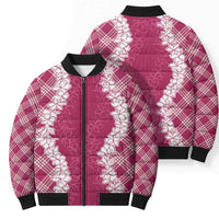 Hawaii Aloha Plumeria Lei Fuschia Palaka Bomber Puffer Jacket LT7 - Polynesian Pride