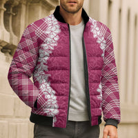 Hawaii Aloha Plumeria Lei Fuschia Palaka Bomber Puffer Jacket LT7 - Polynesian Pride