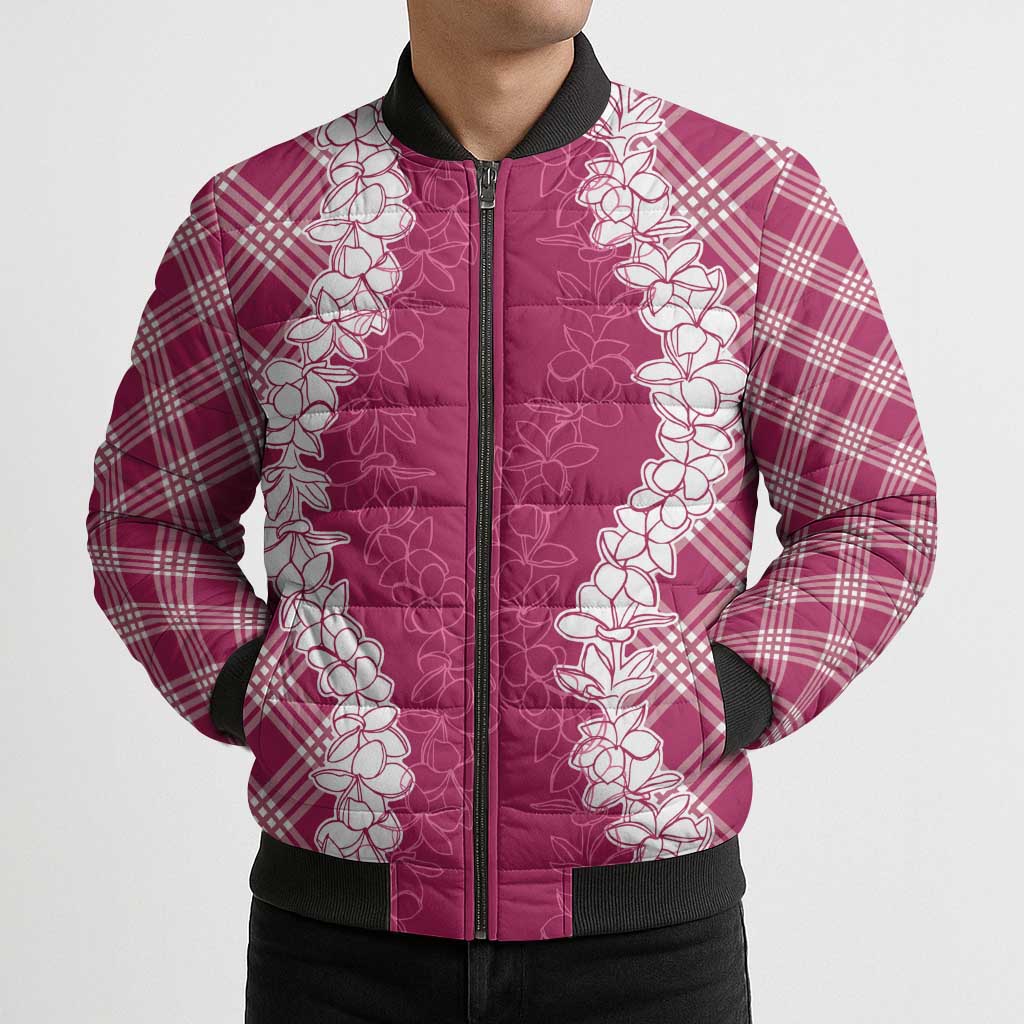 Hawaii Aloha Plumeria Lei Fuschia Palaka Bomber Puffer Jacket LT7 - Polynesian Pride