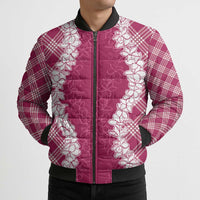 Hawaii Aloha Plumeria Lei Fuschia Palaka Bomber Puffer Jacket LT7 - Polynesian Pride