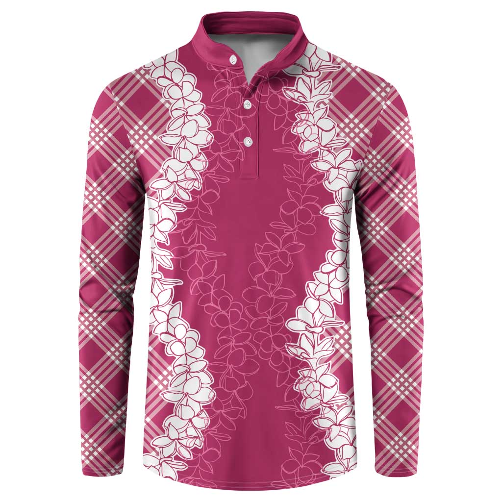 Hawaii Aloha Plumeria Lei Fuschia Palaka Button Sweatshirt LT7 Fuschia - Polynesian Pride