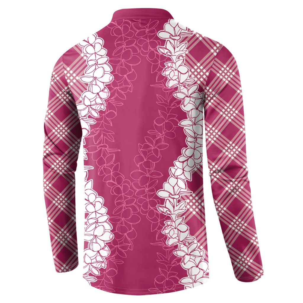 Hawaii Aloha Plumeria Lei Fuschia Palaka Button Sweatshirt LT7 - Polynesian Pride