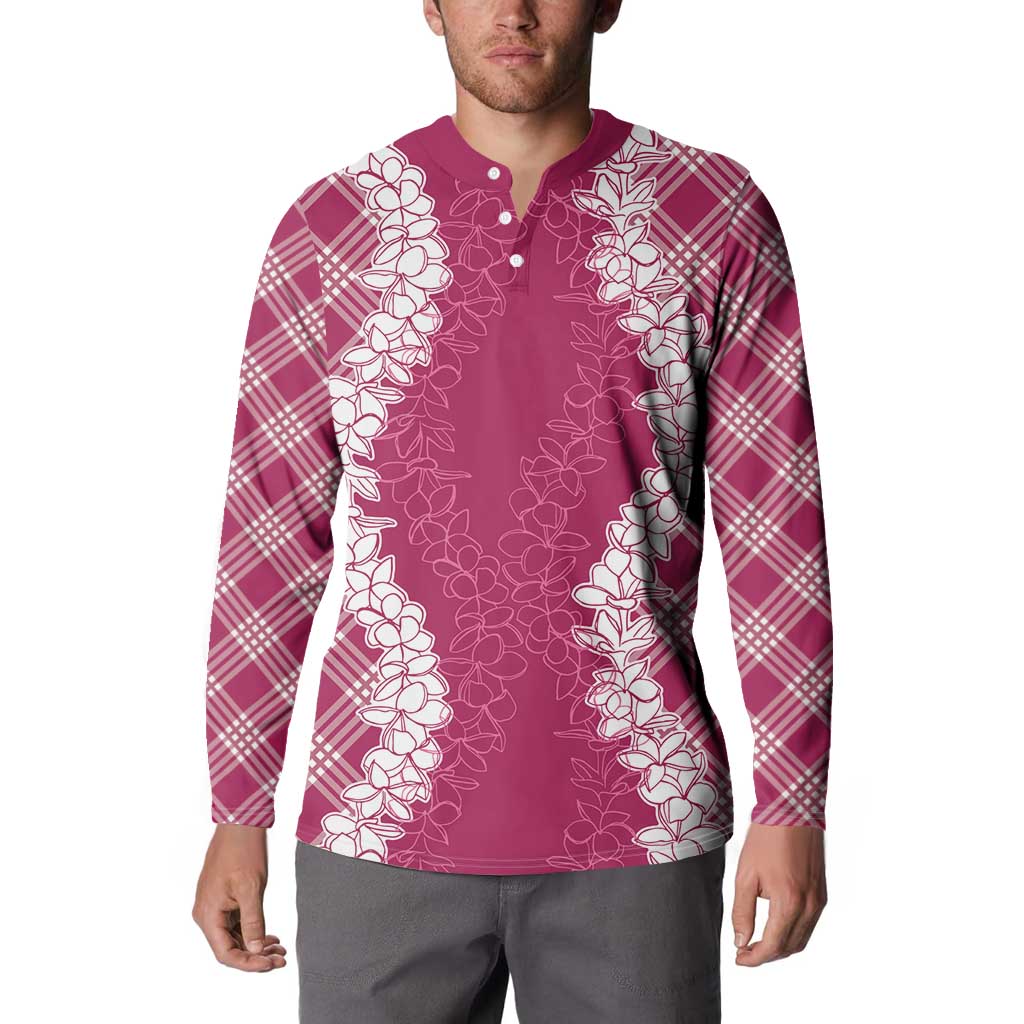 Hawaii Aloha Plumeria Lei Fuschia Palaka Button Sweatshirt LT7 - Polynesian Pride