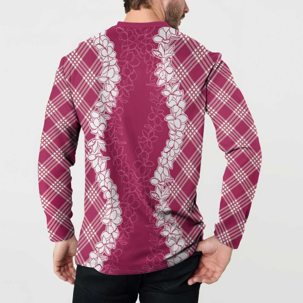 Hawaii Aloha Plumeria Lei Fuschia Palaka Button Sweatshirt LT7 - Polynesian Pride