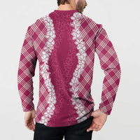 Hawaii Aloha Plumeria Lei Fuschia Palaka Button Sweatshirt LT7 - Polynesian Pride