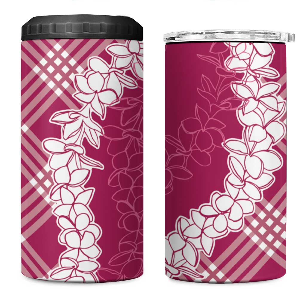 Hawaii Aloha Plumeria Lei Fuschia Palaka 4 in 1 Can Cooler Tumbler - Polynesian Pride
