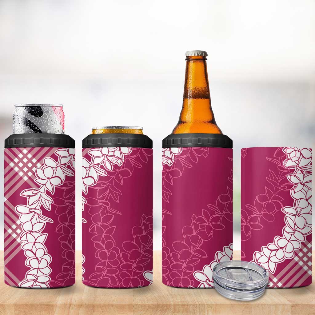 Hawaii Aloha Plumeria Lei Fuschia Palaka 4 in 1 Can Cooler Tumbler - Polynesian Pride