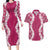 Hawaii Aloha Plumeria Lei Fuschia Palaka Couples Matching Long Sleeve Bodycon Dress and Hawaiian Shirt - Polynesian Pride