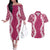 Hawaii Aloha Plumeria Lei Fuschia Palaka Couples Matching Off The Shoulder Long Sleeve Dress and Hawaiian Shirt - Polynesian Pride
