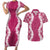 Hawaii Aloha Plumeria Lei Fuschia Palaka Couples Matching Short Sleeve Bodycon Dress and Hawaiian Shirt - Polynesian Pride