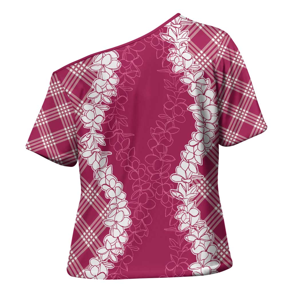 Hawaii Aloha Plumeria Lei Fuschia Palaka Cross Shoulder Shirt LT7 - Polynesian Pride