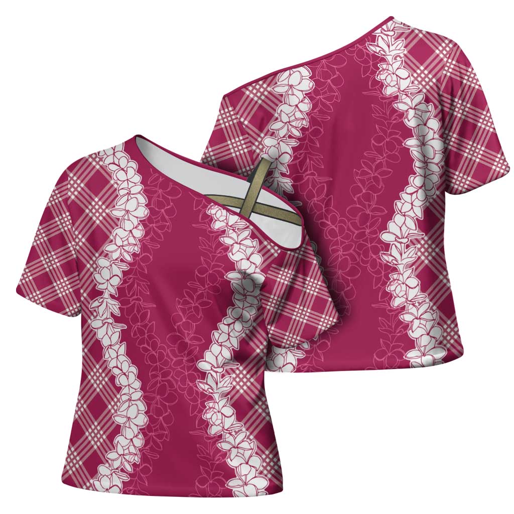 Hawaii Aloha Plumeria Lei Fuschia Palaka Cross Shoulder Shirt LT7 - Polynesian Pride