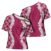 Hawaii Aloha Plumeria Lei Fuschia Palaka Cross Shoulder Shirt LT7 - Polynesian Pride