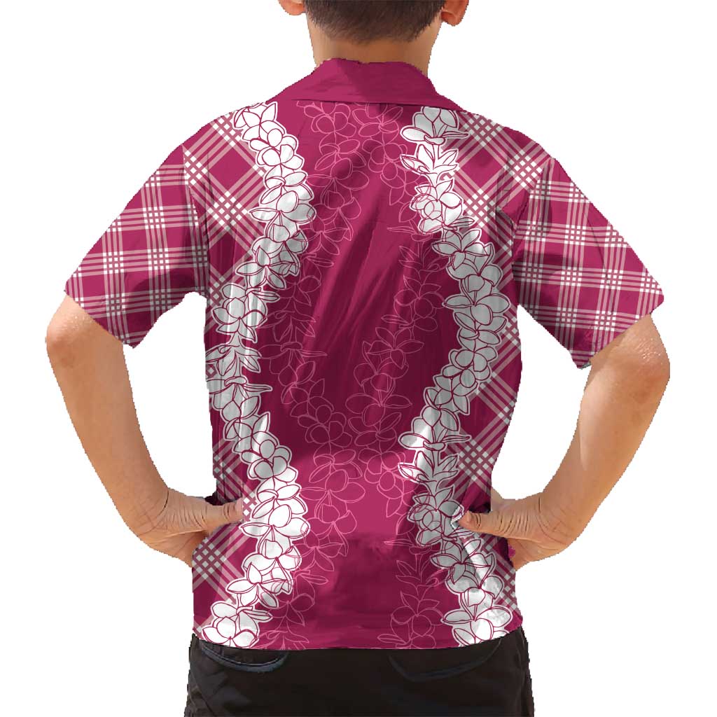 Hawaii Aloha Plumeria Lei Fuschia Palaka Family Matching Puletasi and Hawaiian Shirt LT7 - Polynesian Pride