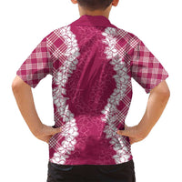Hawaii Aloha Plumeria Lei Fuschia Palaka Family Matching Puletasi and Hawaiian Shirt LT7 - Polynesian Pride