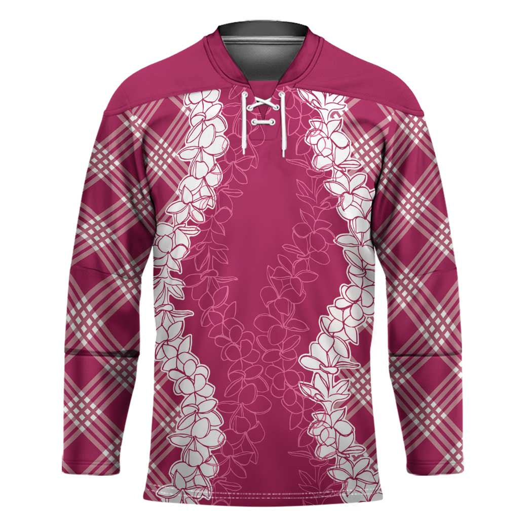 Hawaii Aloha Plumeria Lei Fuschia Palaka Hockey Jersey - Polynesian Pride