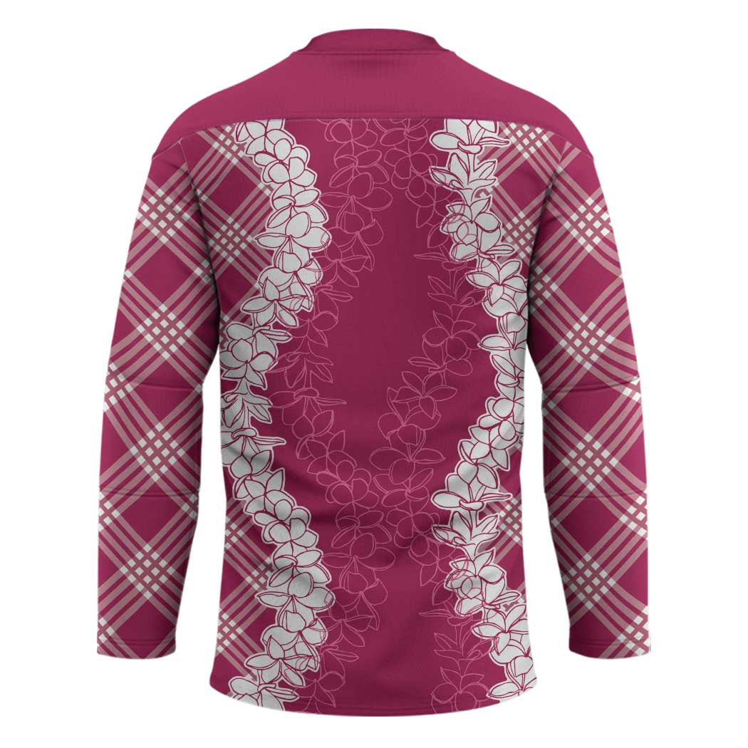 Hawaii Aloha Plumeria Lei Fuschia Palaka Hockey Jersey - Polynesian Pride