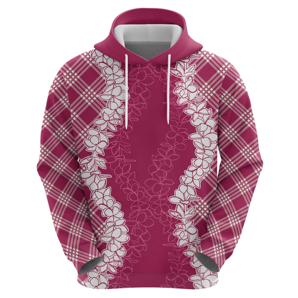 Hawaii Aloha Plumeria Lei Fuschia Palaka Hoodie - Polynesian Pride