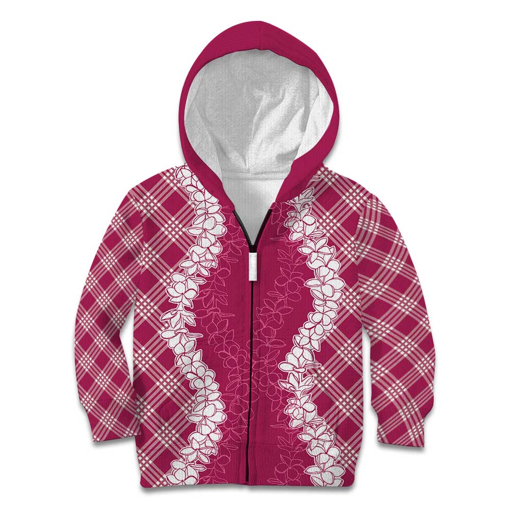 Hawaii Aloha Plumeria Lei Fuschia Palaka Kid Hoodie - Polynesian Pride