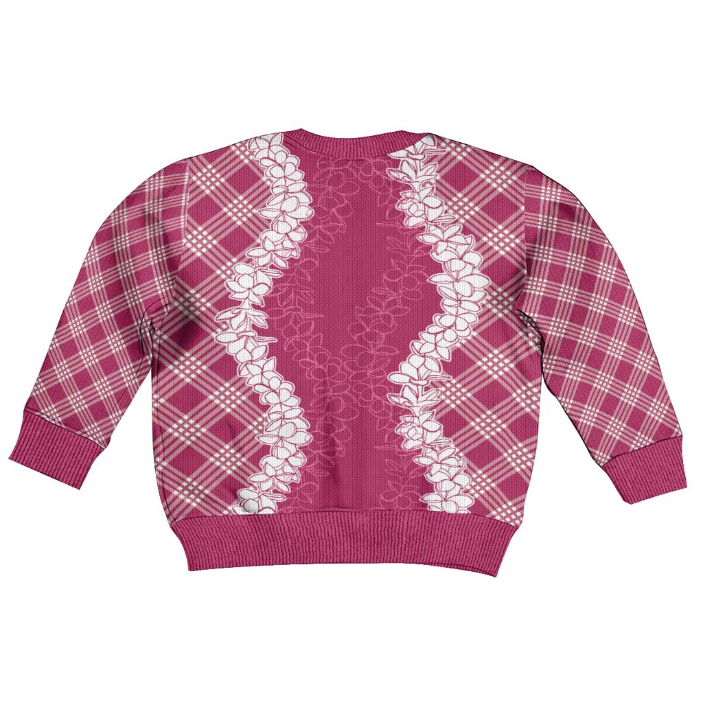 Hawaii Aloha Plumeria Lei Fuschia Palaka Kid Ugly Christmas Sweater - Polynesian Pride