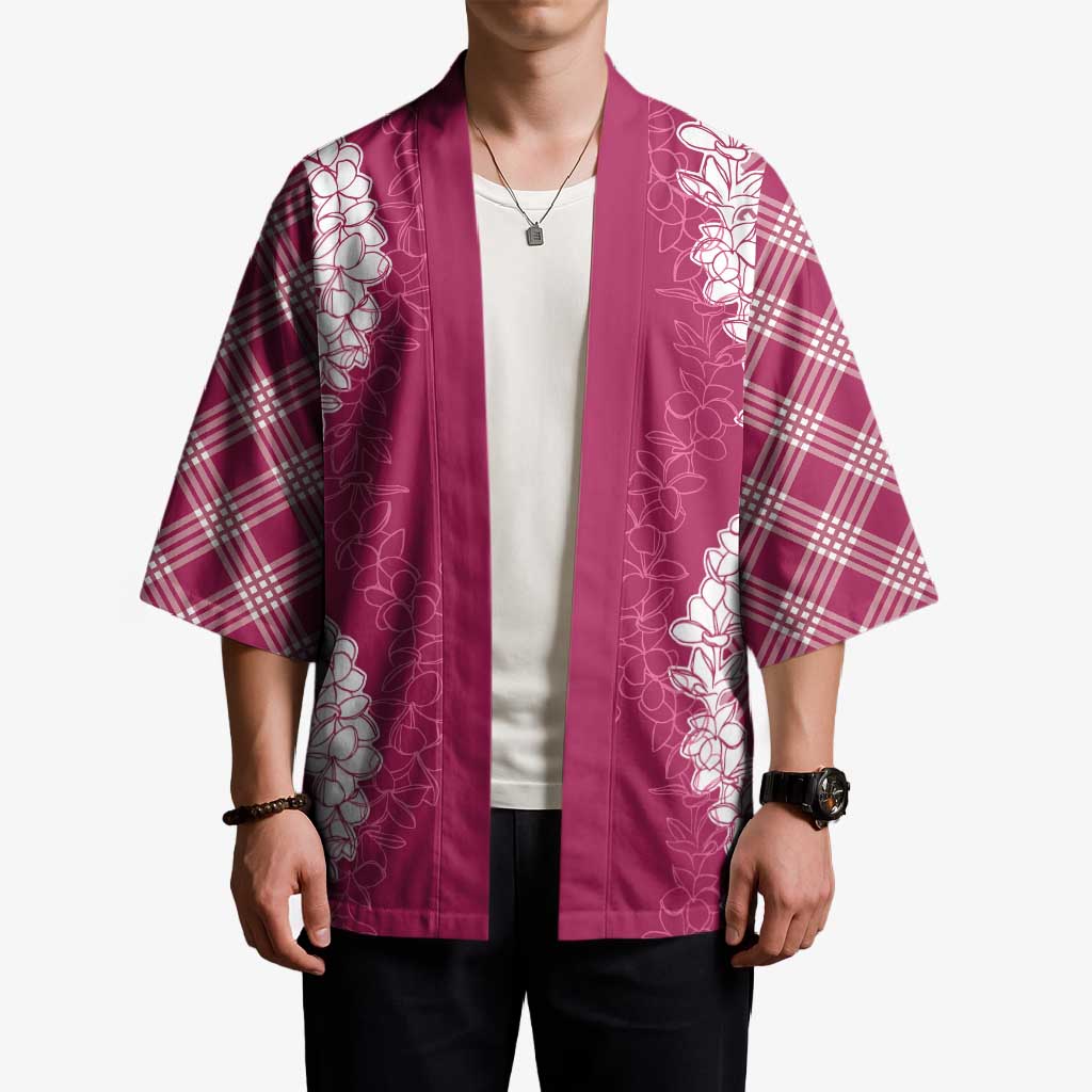 Hawaii Aloha Plumeria Lei Fuschia Palaka Kimono - Polynesian Pride