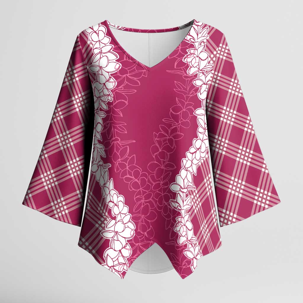 Hawaii Aloha Plumeria Lei Fuschia Palaka Kimono Sleeve Blouse LT7 Female Fuschia - Polynesian Pride