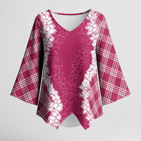 Hawaii Aloha Plumeria Lei Fuschia Palaka Kimono Sleeve Blouse LT7 Female Fuschia - Polynesian Pride