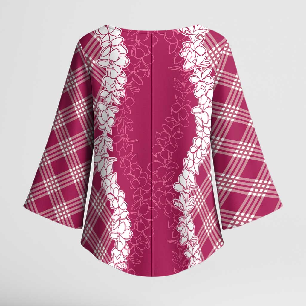 Hawaii Aloha Plumeria Lei Fuschia Palaka Kimono Sleeve Blouse LT7 - Polynesian Pride