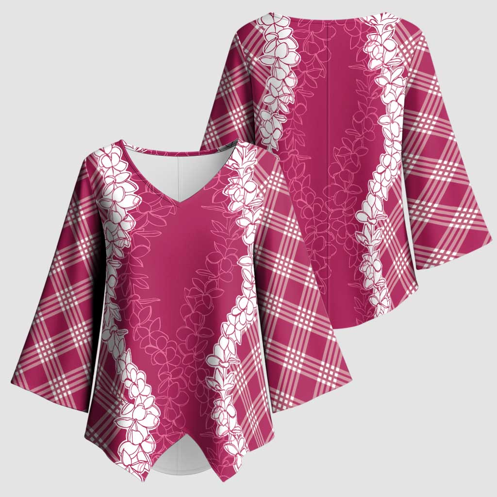 Hawaii Aloha Plumeria Lei Fuschia Palaka Kimono Sleeve Blouse LT7 - Polynesian Pride