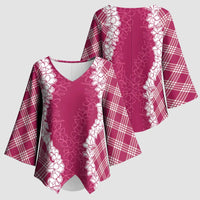 Hawaii Aloha Plumeria Lei Fuschia Palaka Kimono Sleeve Blouse LT7 - Polynesian Pride