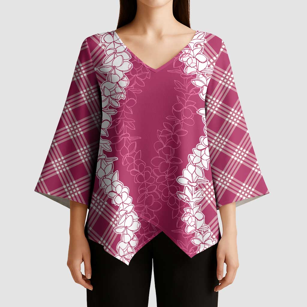 Hawaii Aloha Plumeria Lei Fuschia Palaka Kimono Sleeve Blouse LT7 - Polynesian Pride