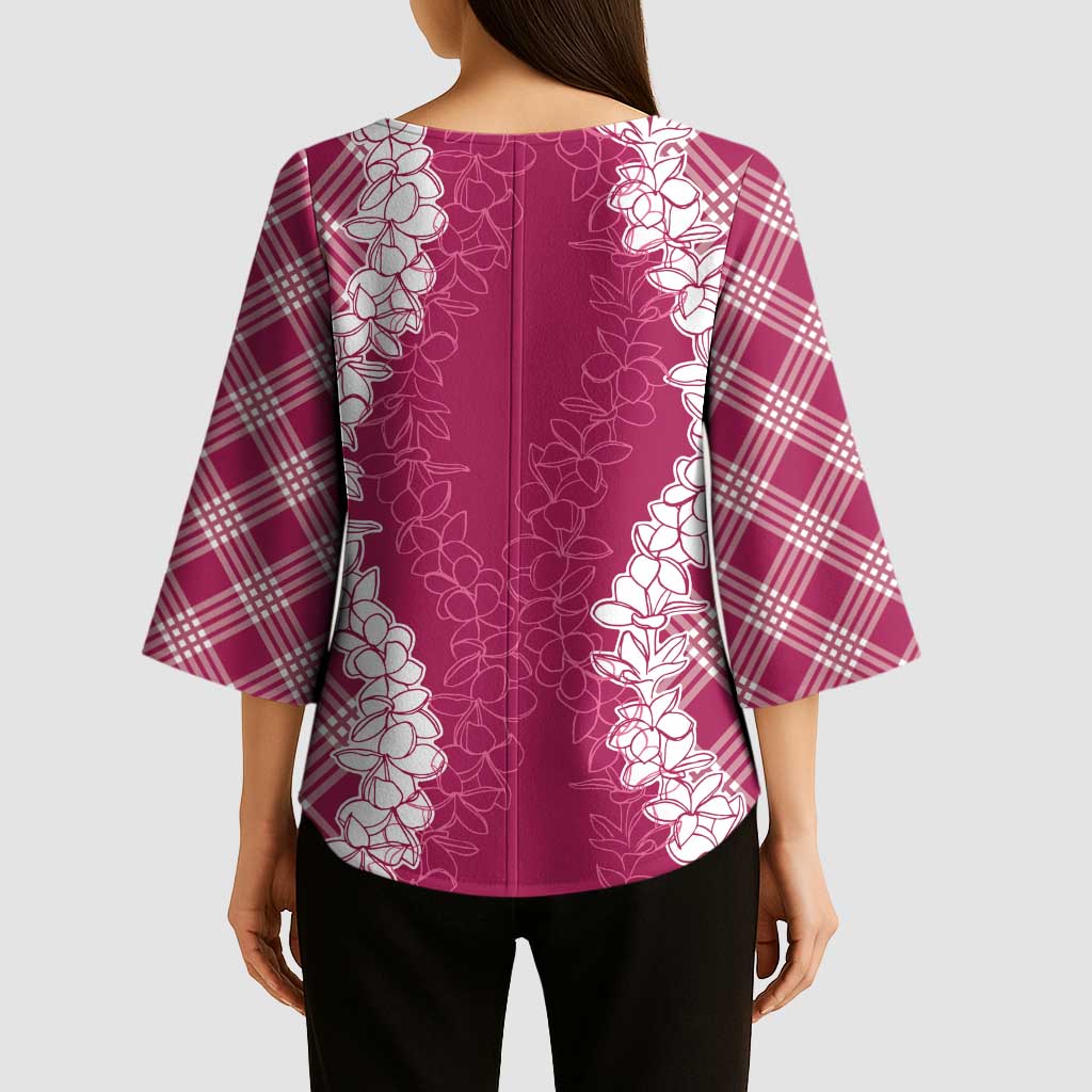 Hawaii Aloha Plumeria Lei Fuschia Palaka Kimono Sleeve Blouse LT7 - Polynesian Pride
