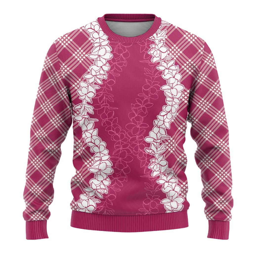 Hawaii Aloha Plumeria Lei Fuschia Palaka Ugly Christmas Sweater - Polynesian Pride