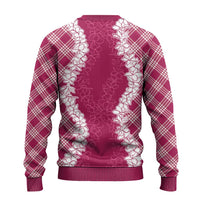 Hawaii Aloha Plumeria Lei Fuschia Palaka Ugly Christmas Sweater - Polynesian Pride