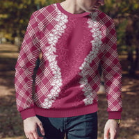 Hawaii Aloha Plumeria Lei Fuschia Palaka Ugly Christmas Sweater - Polynesian Pride