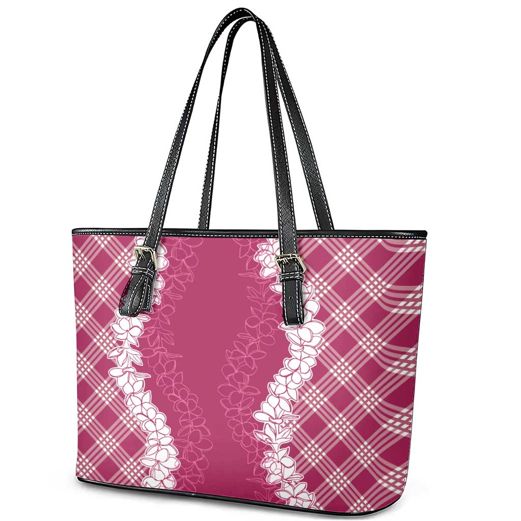 Hawaii Aloha Plumeria Lei Fuschia Palaka Leather Tote Bag - Polynesian Pride