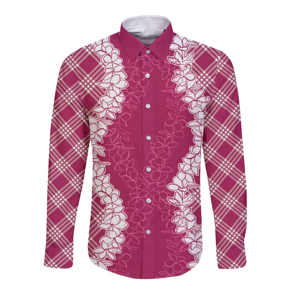 Hawaii Aloha Plumeria Lei Fuschia Palaka Long Sleeve Button Shirt LT7 Unisex Fuschia - Polynesian Pride