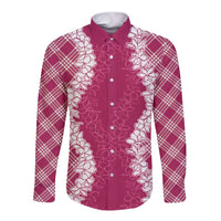 Hawaii Aloha Plumeria Lei Fuschia Palaka Long Sleeve Button Shirt LT7 Unisex Fuschia - Polynesian Pride