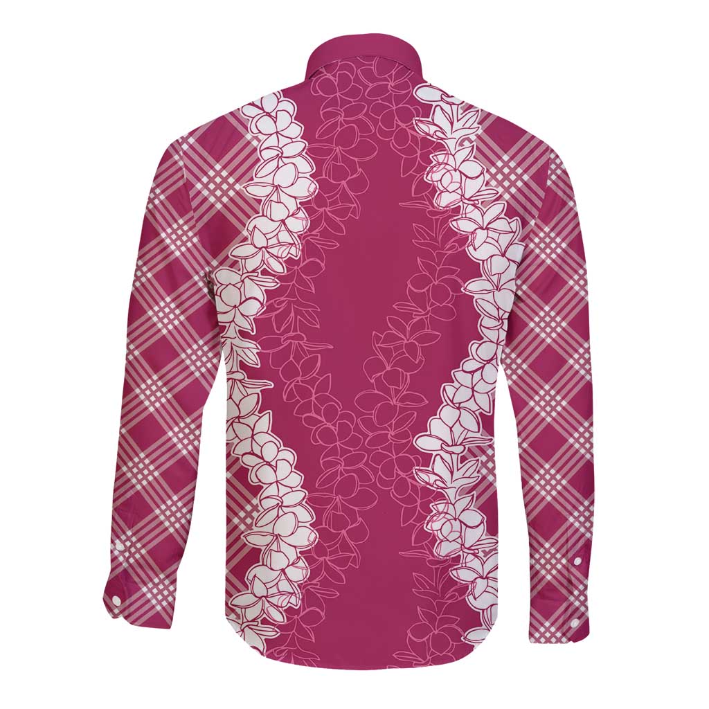 Hawaii Aloha Plumeria Lei Fuschia Palaka Long Sleeve Button Shirt LT7 - Polynesian Pride