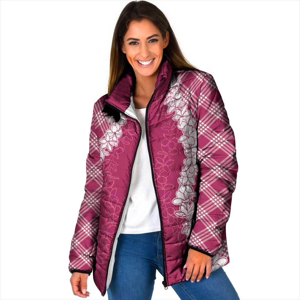 Hawaii Aloha Plumeria Lei Fuschia Palaka Padded Jacket LT7 Women Fuschia - Polynesian Pride