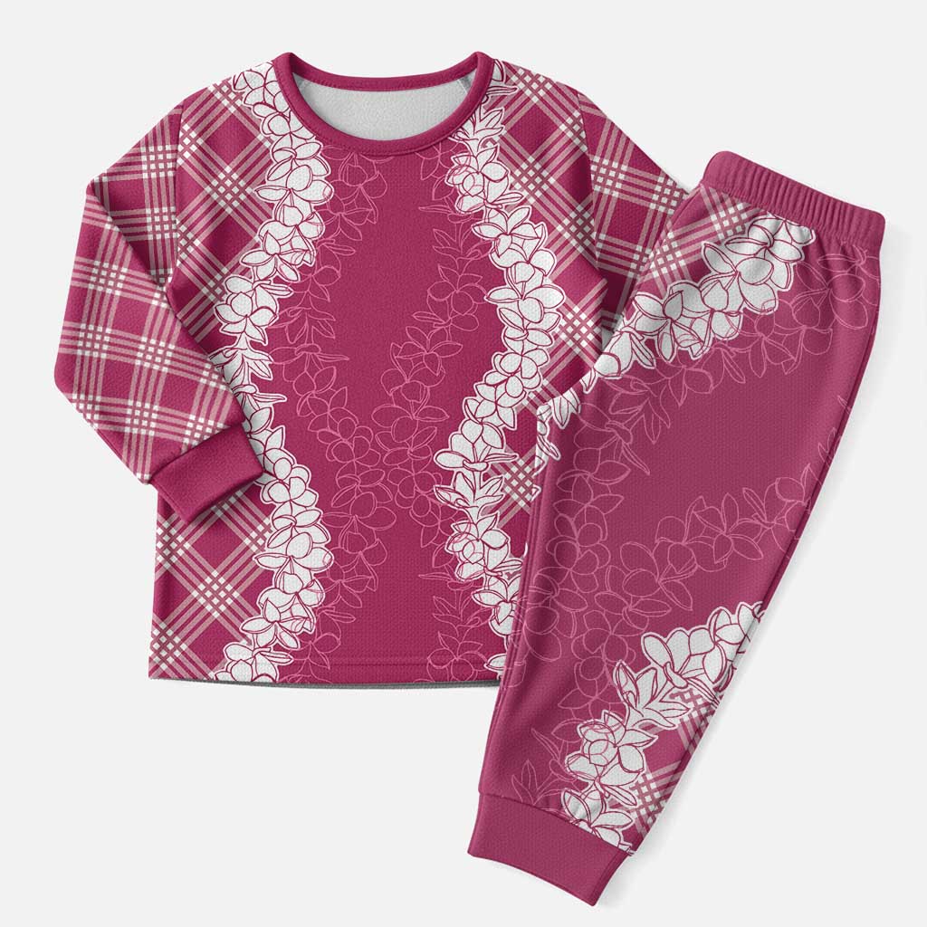 Hawaii Aloha Plumeria Lei Fuschia Palaka Christmas Pajama Set LT7 Men Fuschia - Polynesian Pride