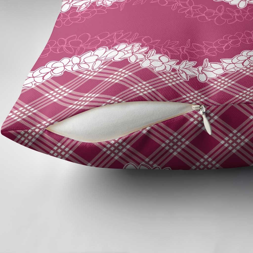 Hawaii Aloha Plumeria Lei Fuschia Palaka Pillow Cover - Polynesian Pride
