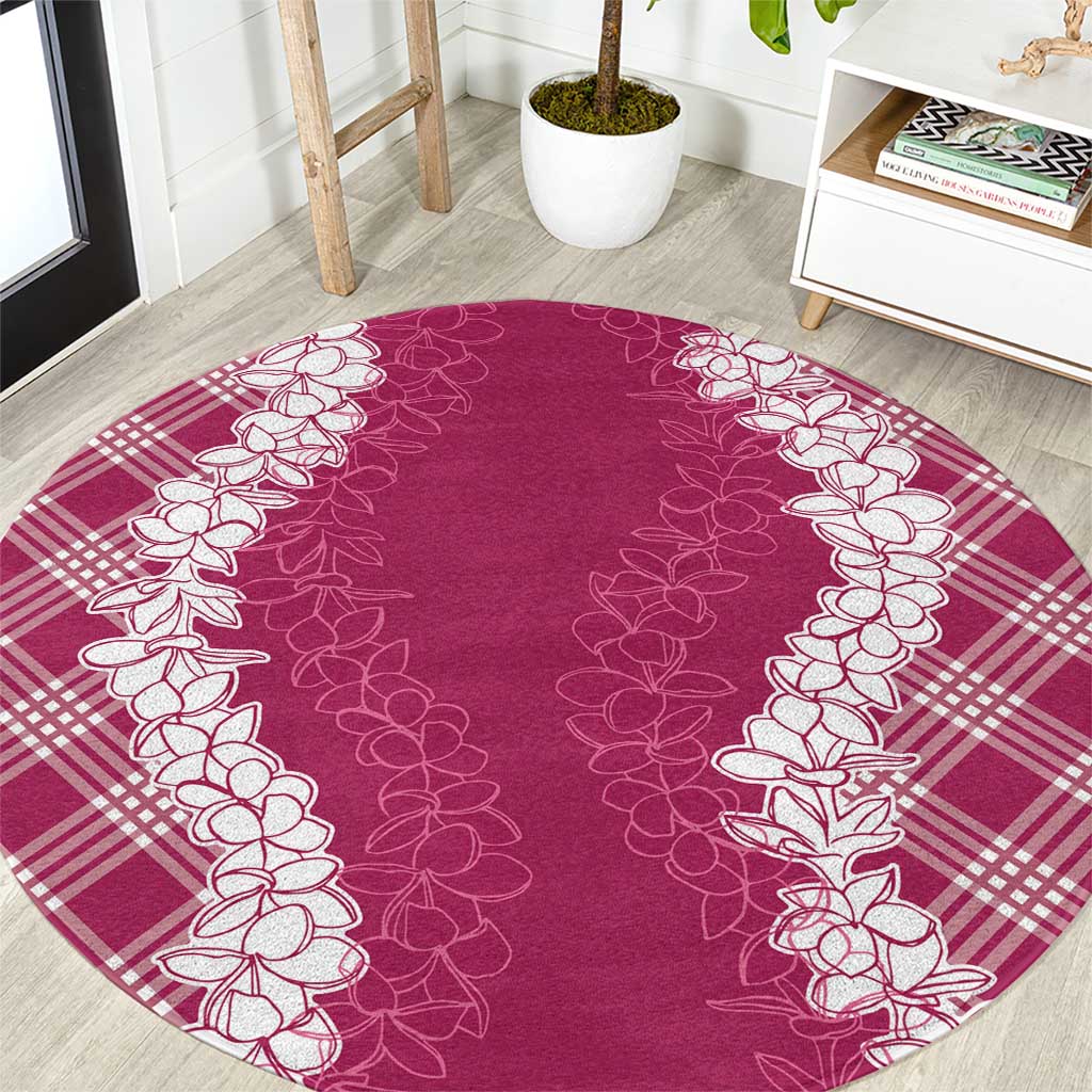 Hawaii Aloha Plumeria Lei Fuschia Palaka Round Carpet - Polynesian Pride