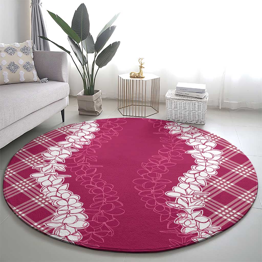 Hawaii Aloha Plumeria Lei Fuschia Palaka Round Carpet - Polynesian Pride