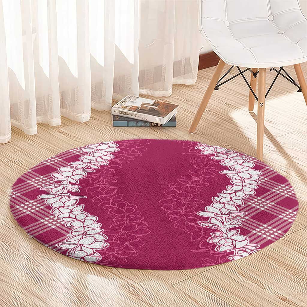 Hawaii Aloha Plumeria Lei Fuschia Palaka Round Carpet - Polynesian Pride