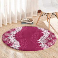Hawaii Aloha Plumeria Lei Fuschia Palaka Round Carpet - Polynesian Pride