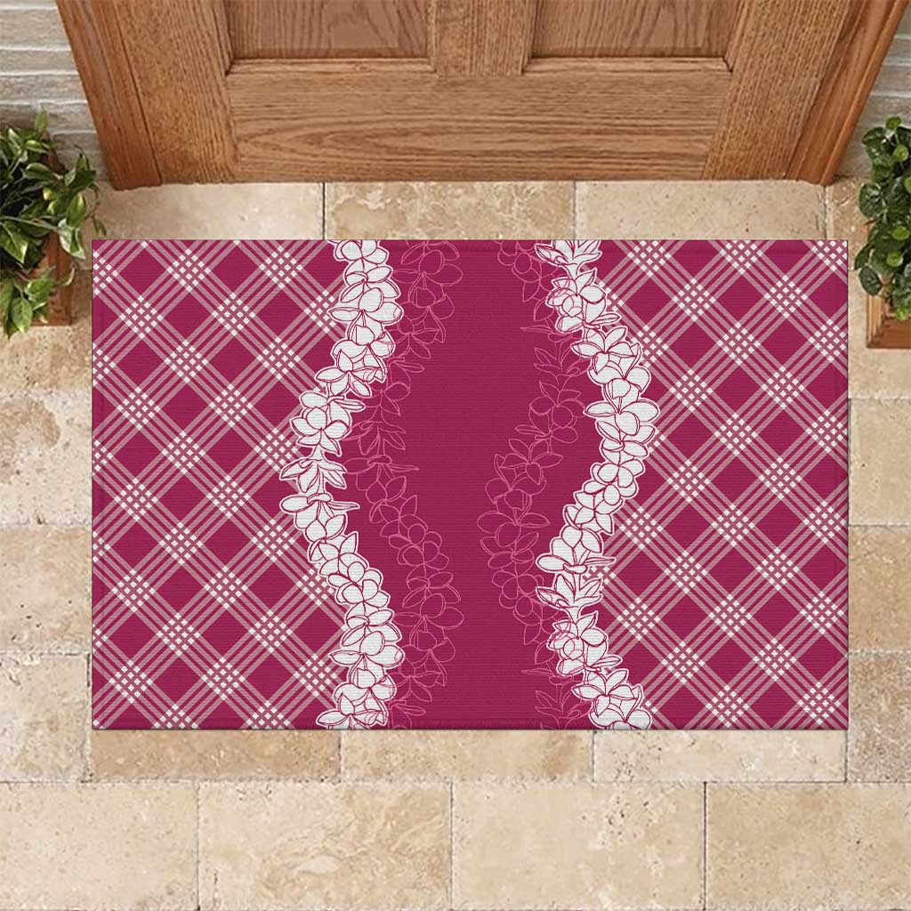 Hawaii Aloha Plumeria Lei Fuschia Palaka Rubber Doormat LT7 Fuschia - Polynesian Pride