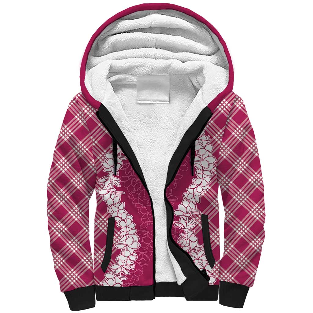Hawaii Aloha Plumeria Lei Fuschia Palaka Sherpa Hoodie LT7 Unisex Fuschia - Polynesian Pride