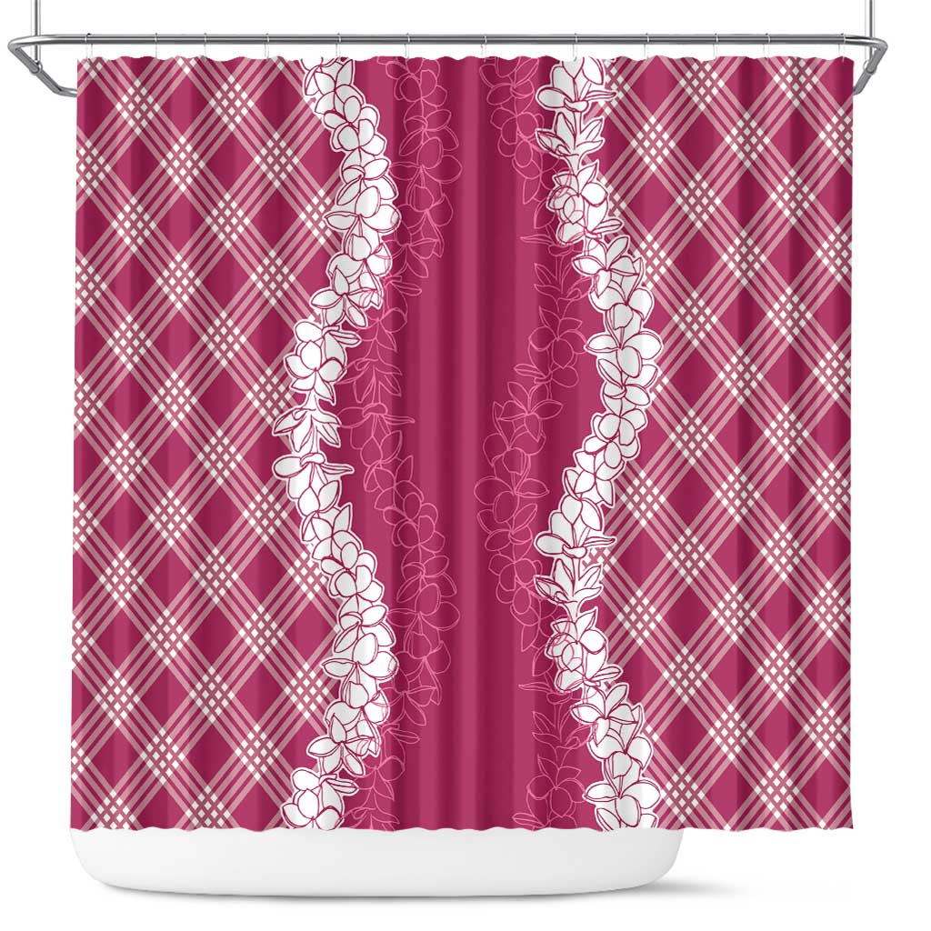Hawaii Aloha Plumeria Lei Fuschia Palaka Shower Curtain - Polynesian Pride